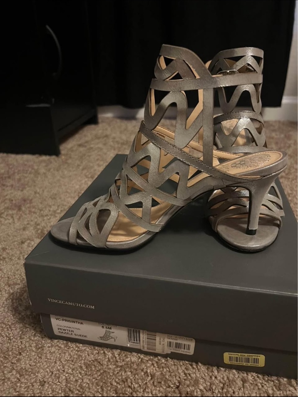 Vince Camuto Silver Cutout Strappy High-Heel Sandals